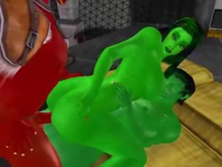 [fantasy-3dsexvilla 2] she-hulk מזוין על ידי א demon ו - ה hulk ב 3dsexvilla 2